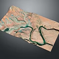 Detailed 3D Terrain Model With Winding River And Mountainous Landscape Features