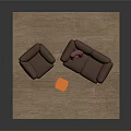 Modern Living Room Interior With Brown Sofa Armchair And Orange Side Table Rug