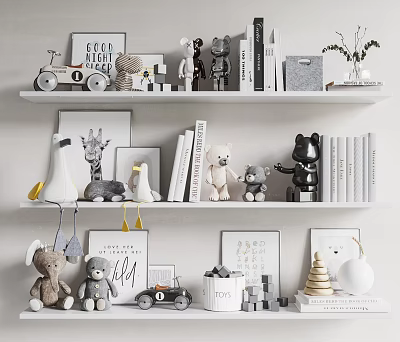 Modern Home Decorative Ornament Set With Plush Toys Books Photo Frames And Shelf 3d model