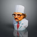 Low Poly Man in White Coat with Glasses Striped Tie and Chef Hat