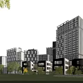 Modern Residential Buildings With Green Lawn Trees And People In Community Area