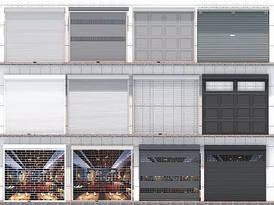 Diverse Roller Shutter Styles For Commercial Storefronts With White Gray Black And Grille Designs 3d model