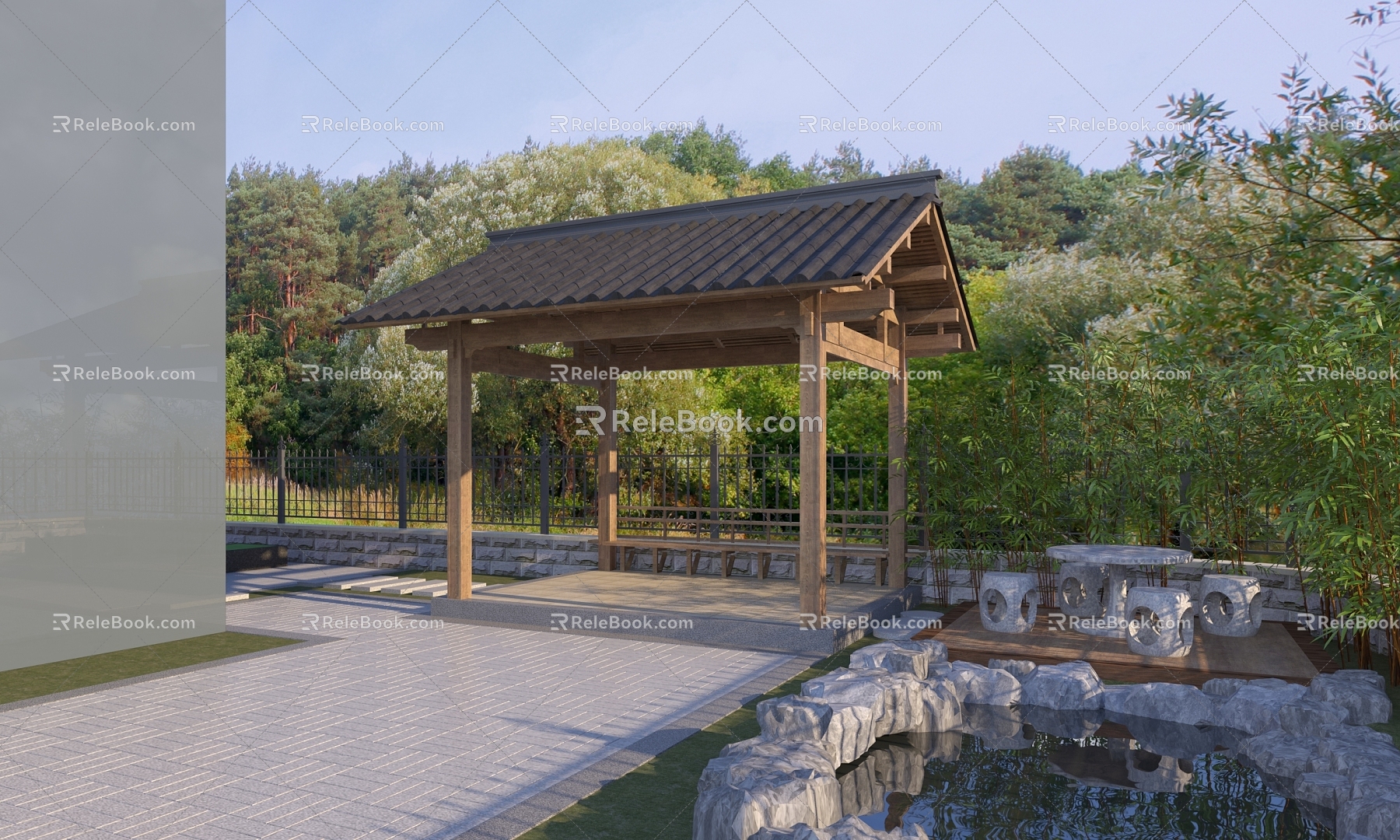 New Chinese style courtyard landscape pavilion 3d model