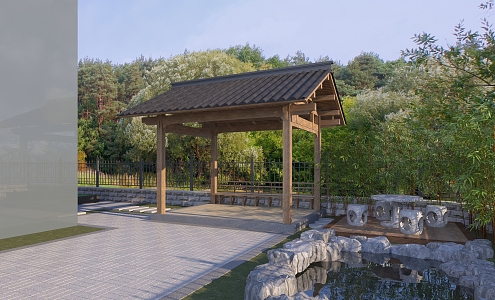 New Chinese style courtyard landscape pavilion 3d model