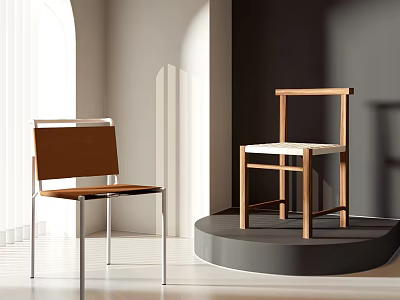 Modern Leisure Chairs With Metal And Wooden Frames Brown Leather And White Fabric Seats 3d model