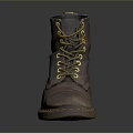 Brown Leather Work Boots With Yellow Laces And Stitched Sole Design