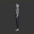 3D Character In Gray Hoodie Blue Jeans Black Leggings White Shoes Cat Ear Headpiece