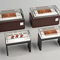Modern Glass Top Showcase Shelves With Wooden Bases And Metal Legs For Display Items