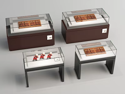 Modern Glass Top Showcase Shelves With Wooden Bases And Metal Legs For Display Items 3d model