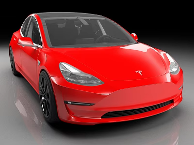 Red Tesla Sedan With Sleek Body Design And Black Alloy Wheels 3d model