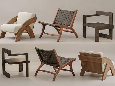 Modern Leisure Chairs With Different Styles Wooden Frame And Woven Fabric Seats 3d model
