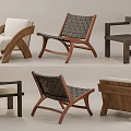Modern Leisure Chairs With Different Styles Wooden Frame And Woven Fabric Seats