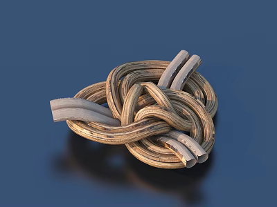 Decorative Rope Knot Brown Light Gray Intricate Braided Design Dark Blue Reflective Surface 3d model
