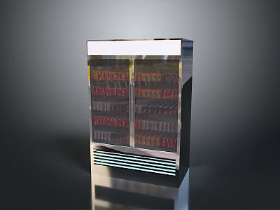 Electronic Appliance Double Door Beverage Display Cooler With Stainless Steel Glass Doors 3d model