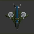 Green Aircraft Model With Streamlined Fuselage Blue Accent Lines And Large Propellers