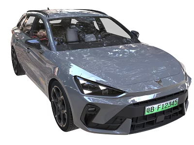 Gray Modern New Energy Hatchback Car With Green License Plate And Black Wheels 3d model