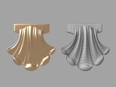Carved Decorative Ornament Golden 3D Model With Mesh Wireframe Design 3d model