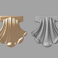 Carved Decorative Ornament Golden 3D Model With Mesh Wireframe Design
