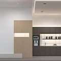 Modern Elevator Hallway Design With Wooden Panel White Wall And Recessed Lighting