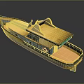 Traditional Wooden Boat With Yellow Deck Green Trim And Curved Roof Design
