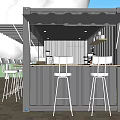 Modern Outdoor Container Building Bar Design With White Bar Stools And Greenery 3d model