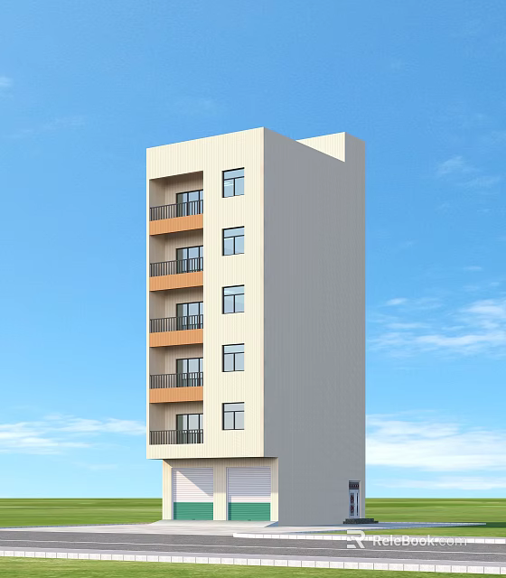 Modern Residential Building With Light Exterior Multiple Floors Balconies And Windows Under Blue Sky 3d model 