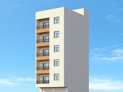 Modern Residential Building With Light Exterior Multiple Floors Balconies And Windows Under Blue Sky 3d model