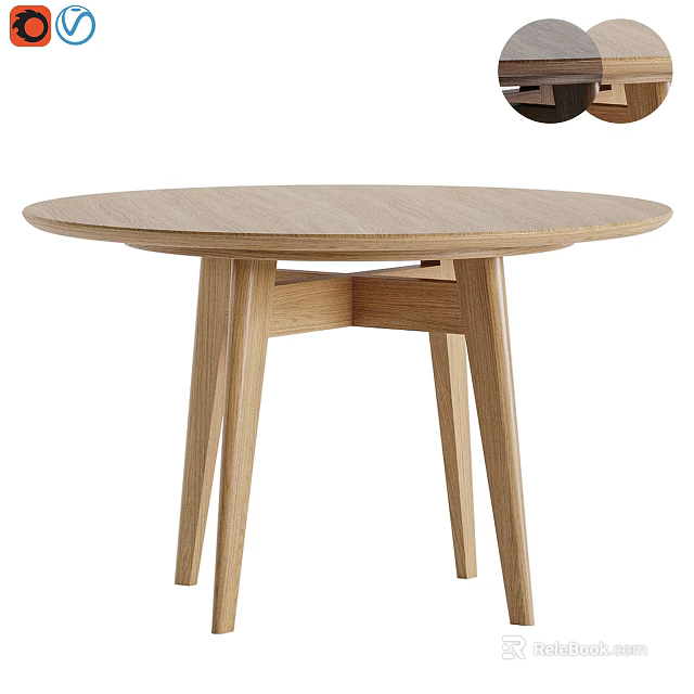Round Wooden Dining Table Featuring Simple Design Natural Wood Color and Three Legs 3d model 