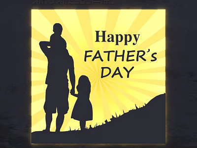 Happy Father's Day Celebration With Father And Child Silhouette On Yellow Background 3d model