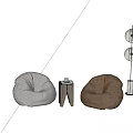 Comfortable Beige And Brown Bean Bag Chairs With Small Wooden Table And Floor Lamp