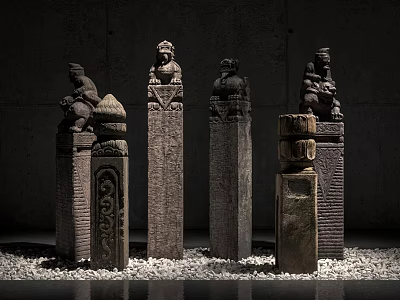 New Chinese Style Horse-tied Pile Cloud Pillar Stone Pillar 3d model