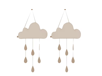Beige Cloud Shaped Ornament Decoration Set With Hanging Raindrop Decorations 3d model