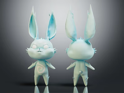 Light Blue Rabbit Dolls With Long Ears Front And Back Views 3d model