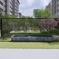Modern High Rise Residential Landscape Featuring Curved Entrance Fountains And Greenery