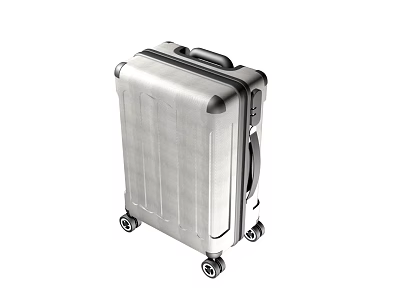 Silver Metallic Travel Suitcase Featuring Striped Surface Rolling Wheels And Telescopic Handle Design 3d model