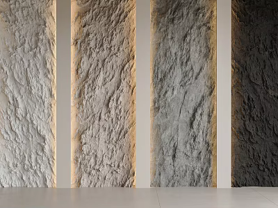 Textured Feature Wall with Stone Like Texture in Various Gray Tones Illuminated by Side Lighting for Modern Decor 3d model