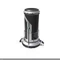 Contemporary Cylindrical Cleaning Device Featuring Black White Exterior And Mobile Wheels