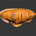 Crispy Croissant Sandwich With Ham And Melted Cheese On Black Surface