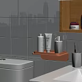 Bathroom Wall Cabinet on White Tile Wall Beside Toilet With Toilet Paper Holder Near Sink