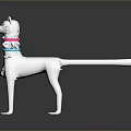 White 3D Canine Figurine With Pink Eyes And Colorful Collars On Dark Background