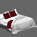 Double Bed With White Sheets Red Pillows And Soft Comforter In Minimalist Design