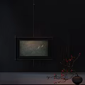 Black Wall Decor With Hanging Painting Two Birds Dark Frame And Red Berry Branch