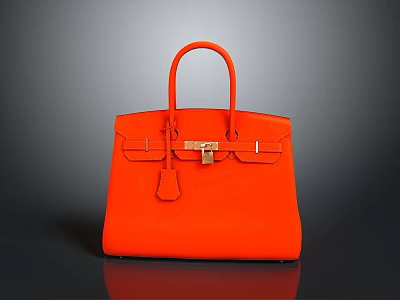 Vibrant Orange Leather Handbag With Top Handle Gold Metal Clasp And Structured Design 3d model