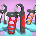 Grip Strengtheners in Black White Red on Blue Display Stands against Pastel Purple Pink Background