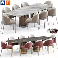 Modern Dining Table And Chair Set With Marble Top Metal Base And Red Upholstered Chairs