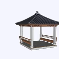 Traditional Pavilion Design With Gray Tiled Roof Wooden Railings White Pillars And Stone Floor
