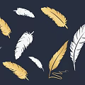 Elegant White and Gold Feather Wall Decor for Dark Background Spaces 3d model