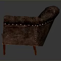 Vintage Brown Leather Armchair With Stitched Backrest Armrests And Wooden Legs