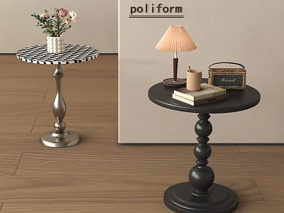 Stylish Side Tables With Checkered And Round Tops Silver And Black Bases Decorative Accents 3d model