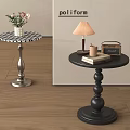 Stylish Side Tables With Checkered And Round Tops Silver And Black Bases Decorative Accents